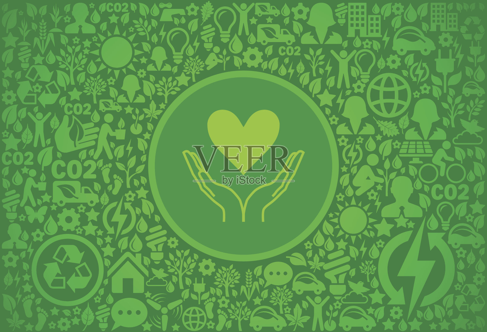 双手握住一个心脏环境绿色矢量图标模式插画图片素材