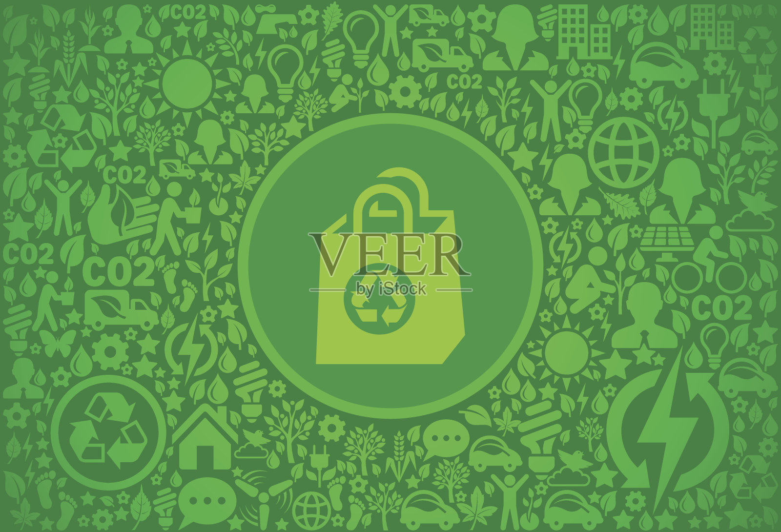 可重复使用购物袋环境绿色矢量图标模式插画图片素材