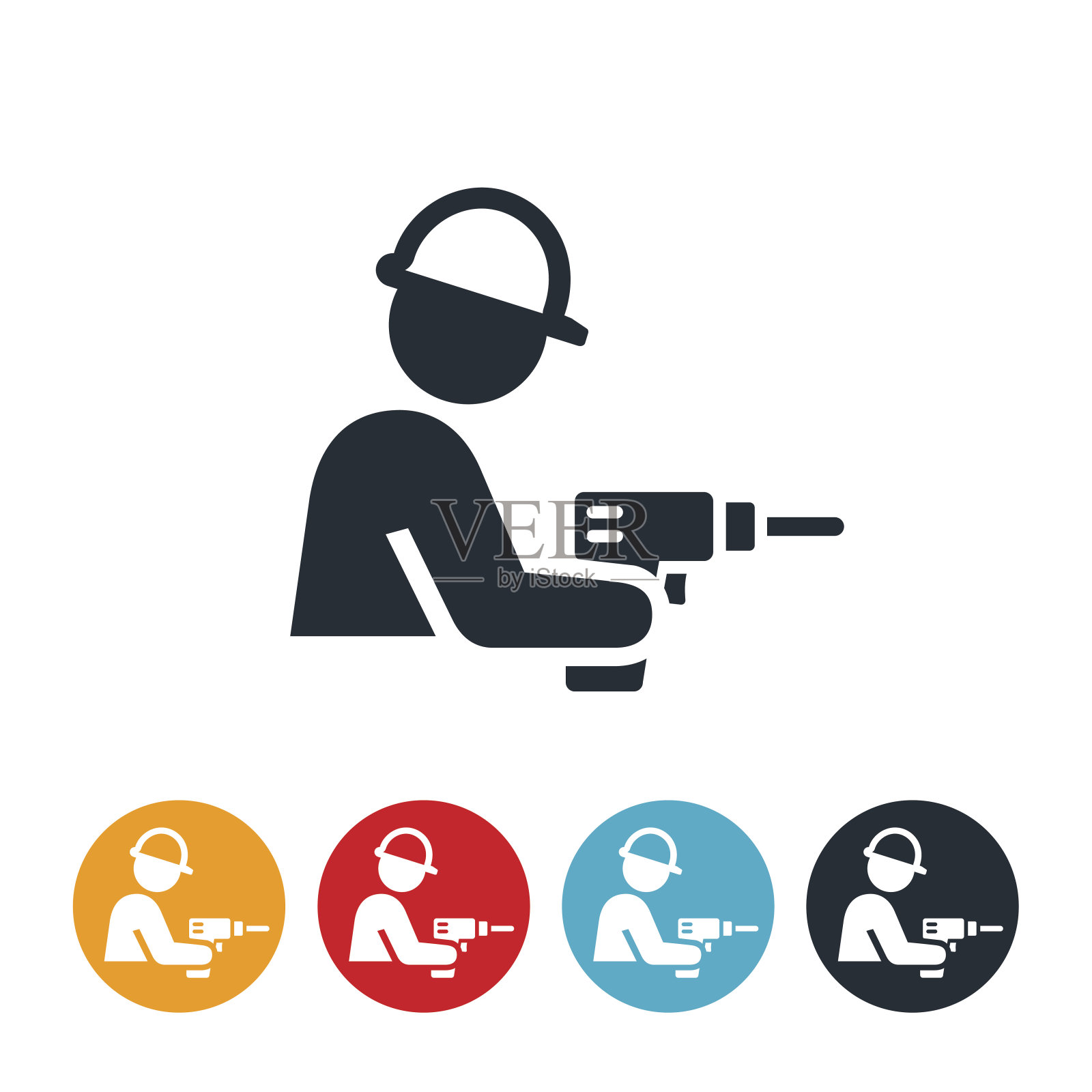 建筑工人与钻图标插画图片素材