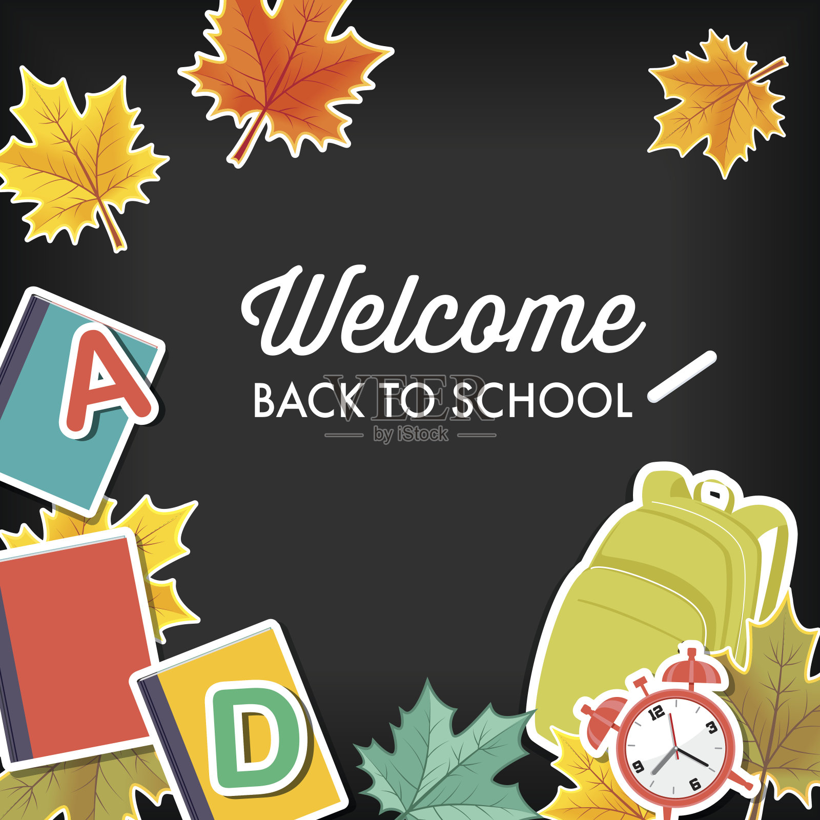 带着落叶和图标回到学校边界插画图片素材