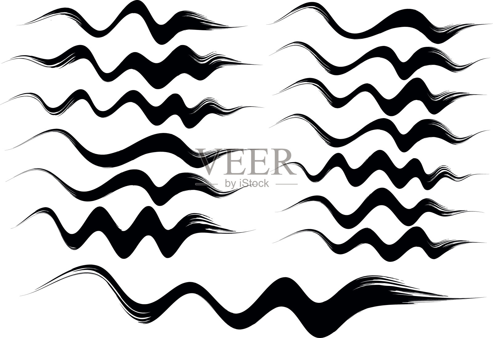 波浪线条,毛笔画。插画图片素材