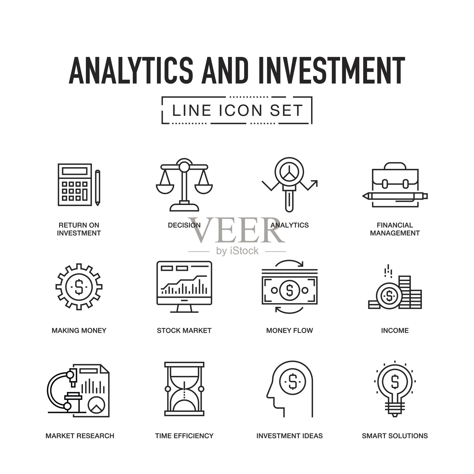 分析和投资线图标集图标素材