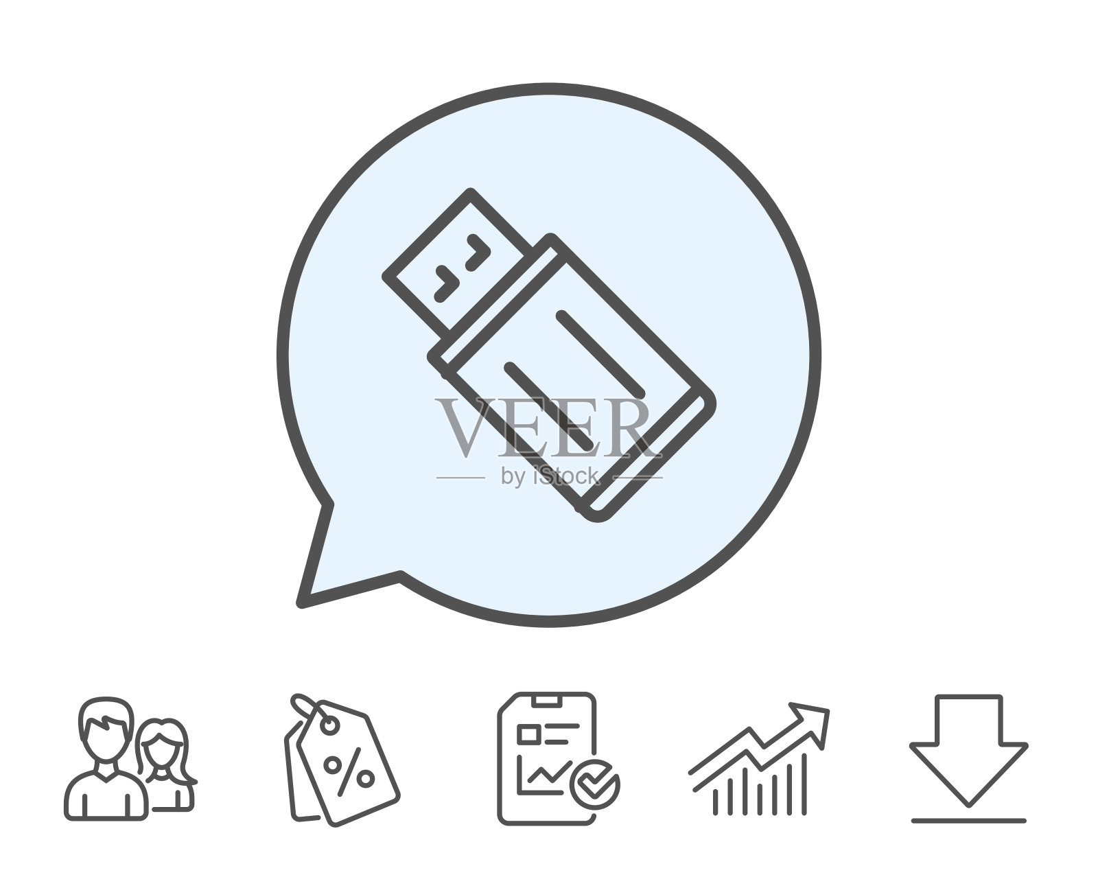 USB闪存驱动器线图标。记忆棒的迹象。图标素材