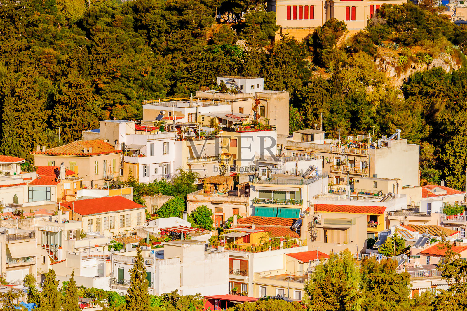 希腊首都雅典鸟瞰图。照片摄影图片