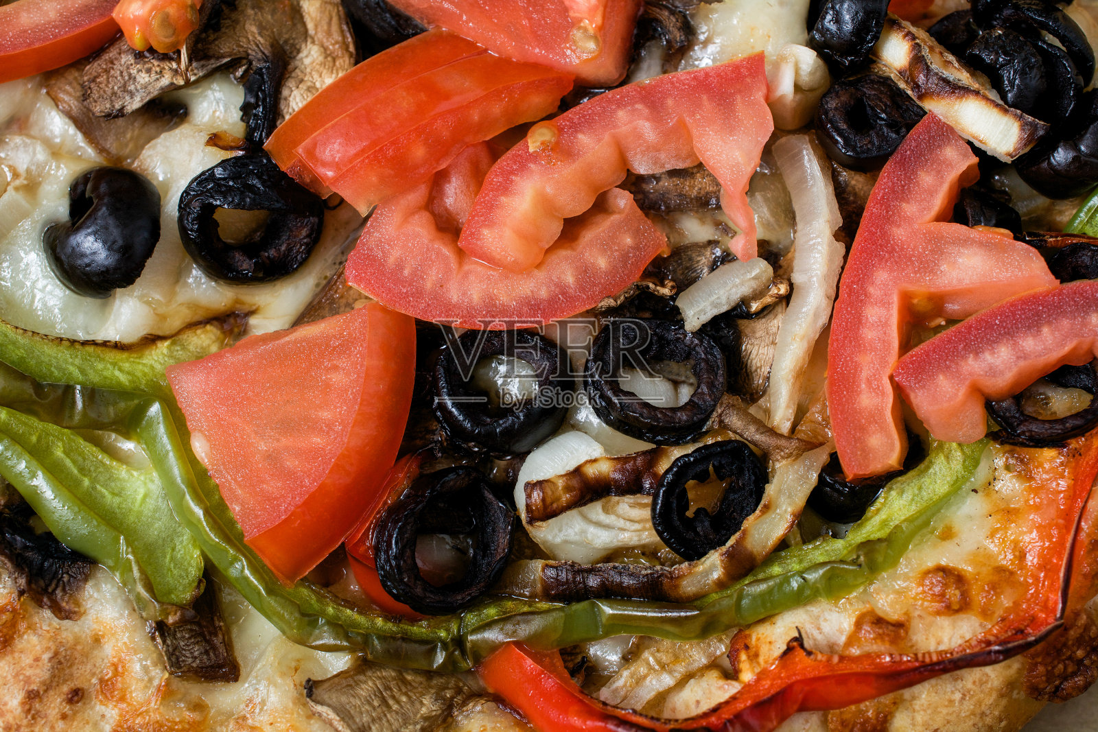 素食披萨的特写照片摄影图片