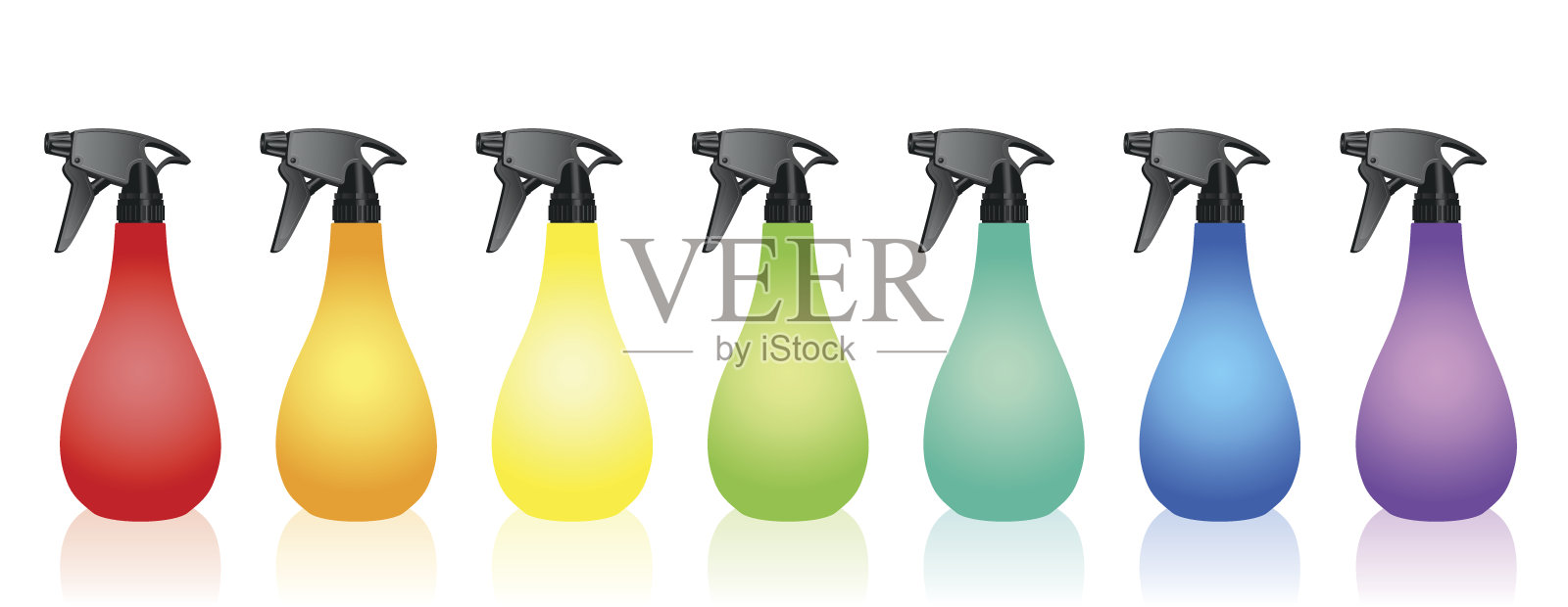 喷雾器-五颜六色的变化与空白标签。孤立的矢量插图在白色的背景。插画图片素材