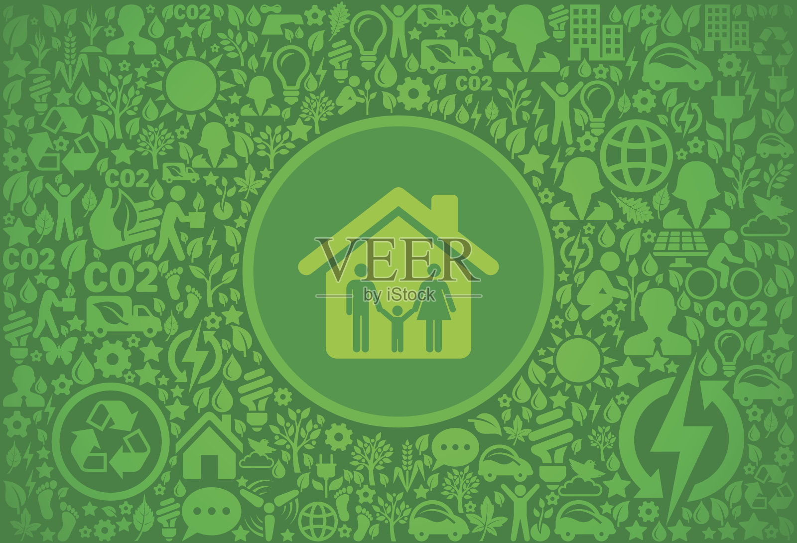 家庭和家庭环境绿色矢量图标模式插画图片素材