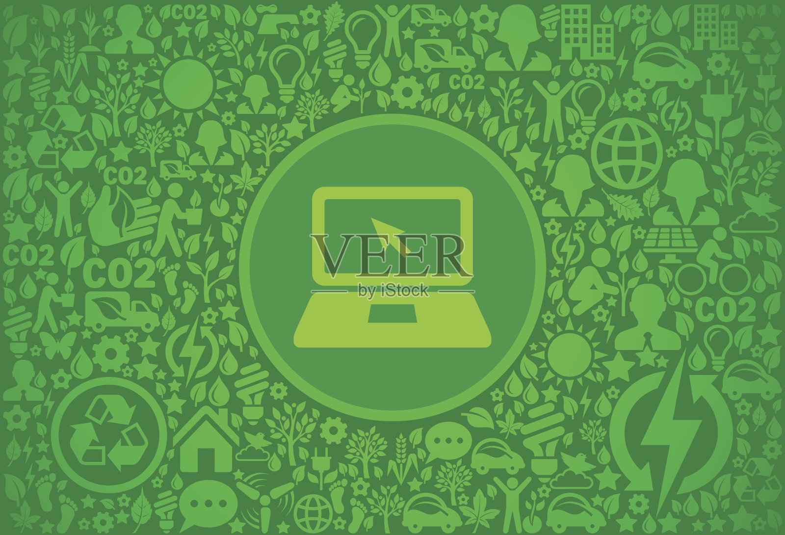 笔记本电脑和光标环境绿色矢量图标模式插画图片素材