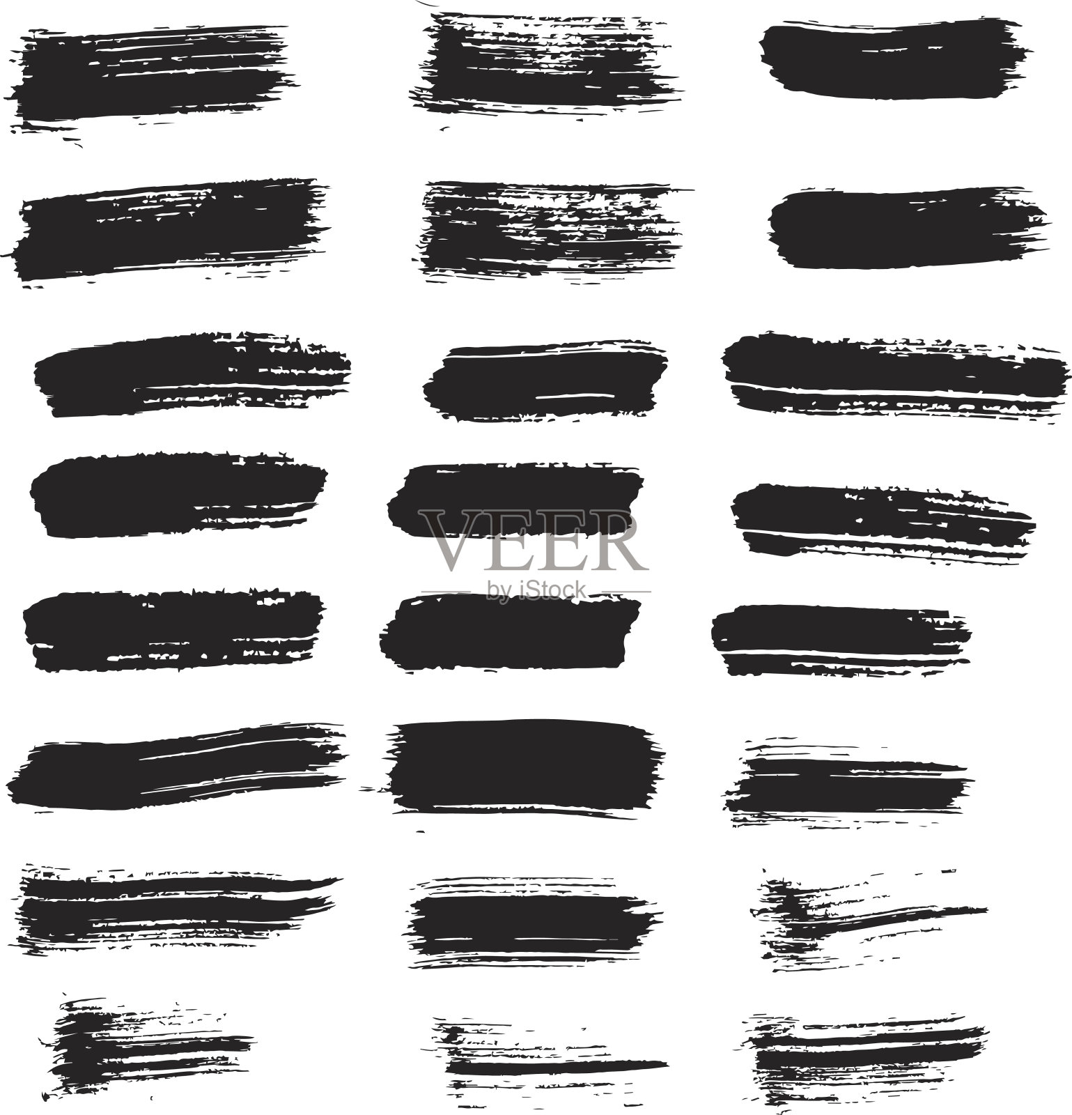 一组向量黑色油漆刷点。大型水彩笔触孤立在白色背景。垃圾纹理,艺术设计元素或文本框。设计元素图片