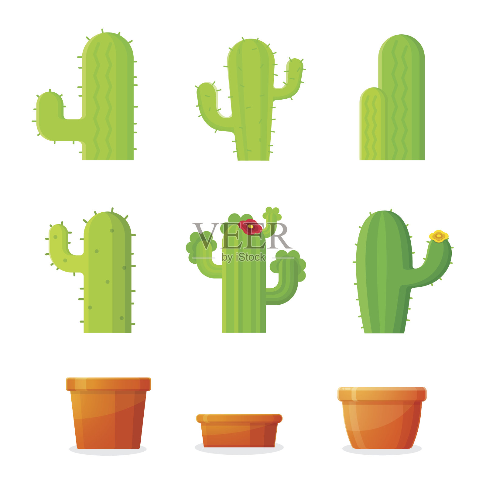 在花盆中选择仙人掌树。矢量图。设计元素图片