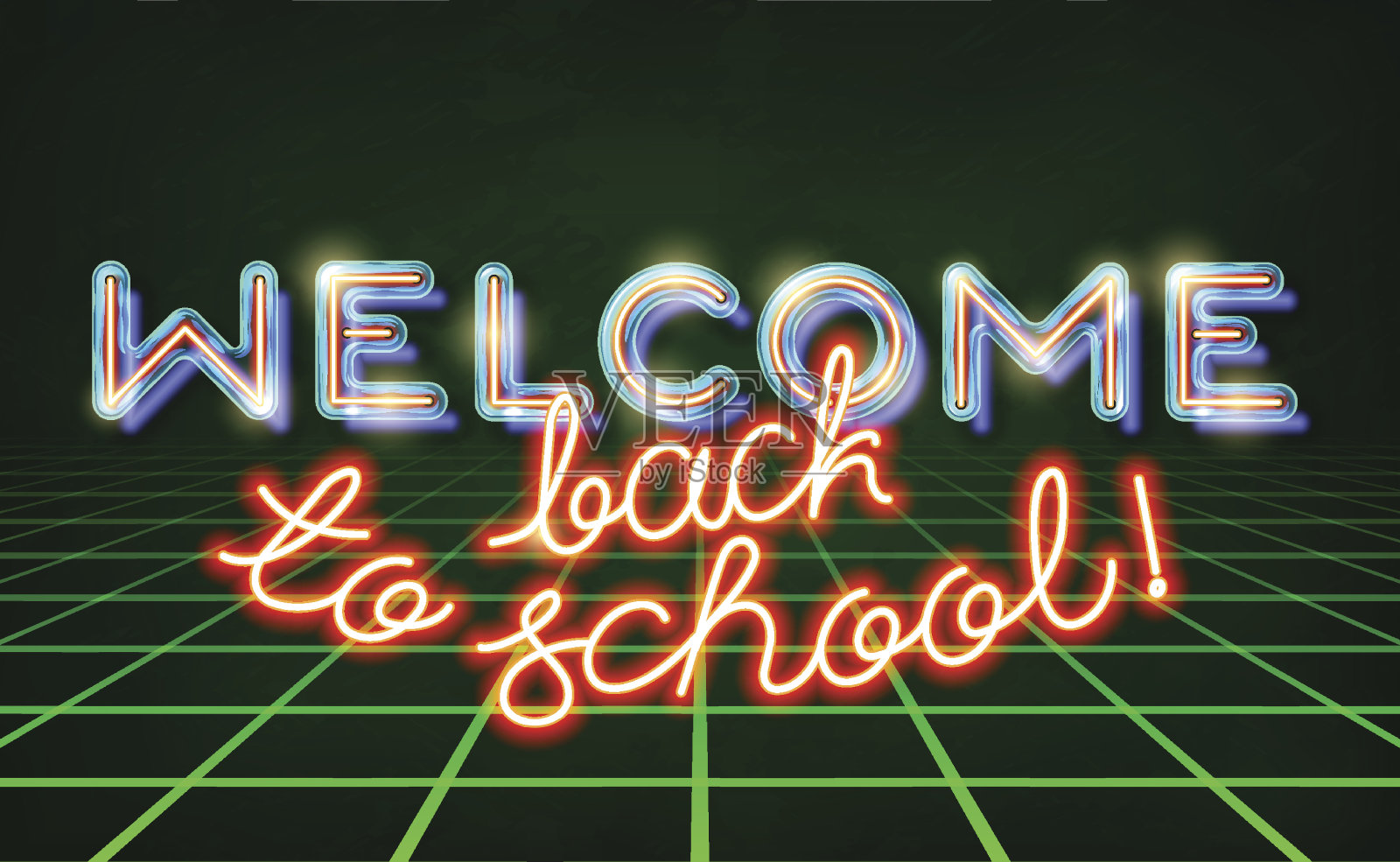 欢迎回到学校,复古霓虹插画图片素材