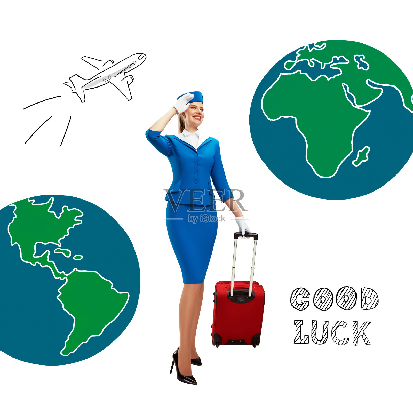 关于空姐的情节。不同的情况。照片摄影图片