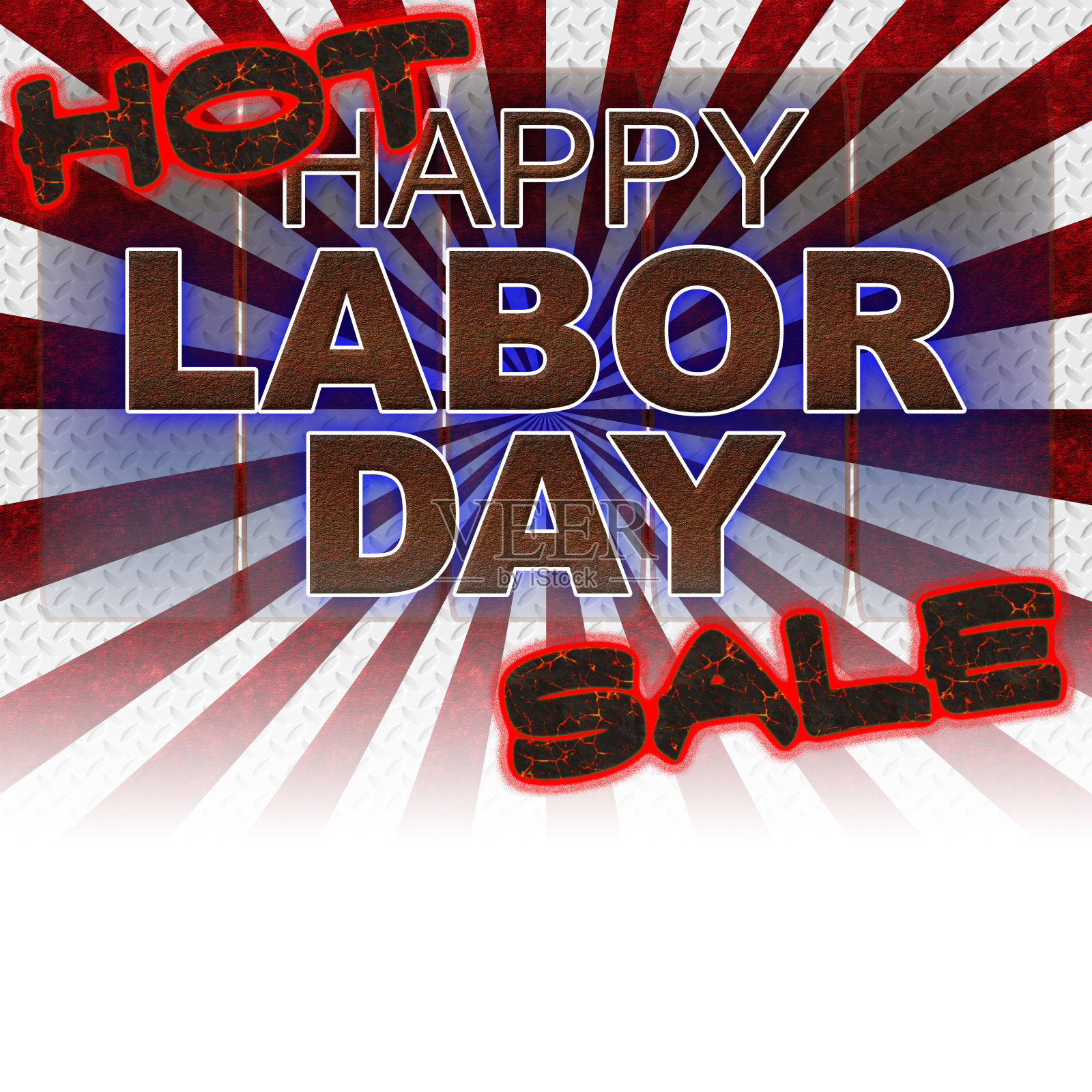 劳动节快乐,热卖,3D,鲜艳的色彩,鲜艳闪亮的文字。红色,白色和蓝色的美国节日。照片摄影图片