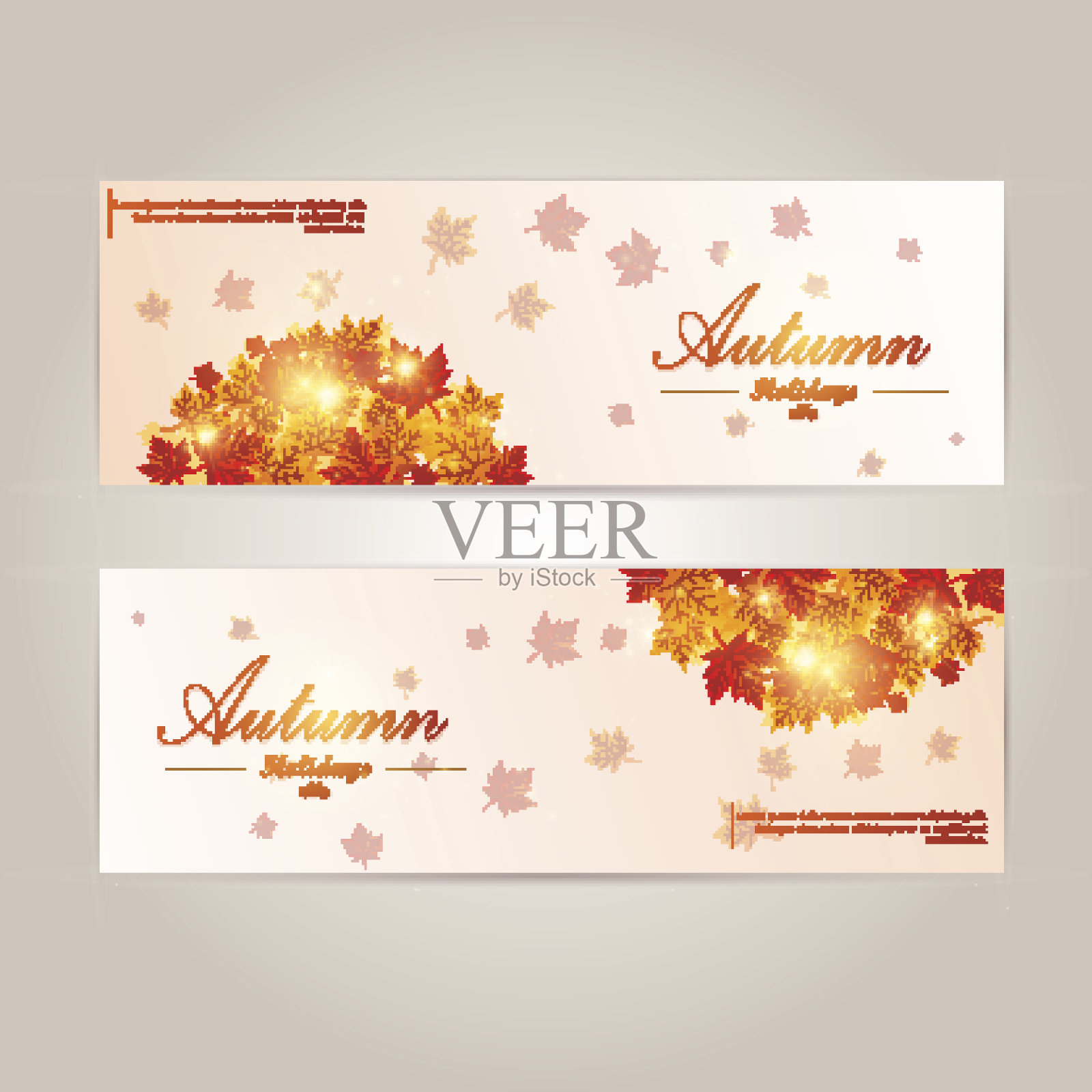 收集秋季销售和其他印刷传单模板与字母。明亮的秋天树叶。海报,卡片,标签,旗帜设计集。向量设计模板素材