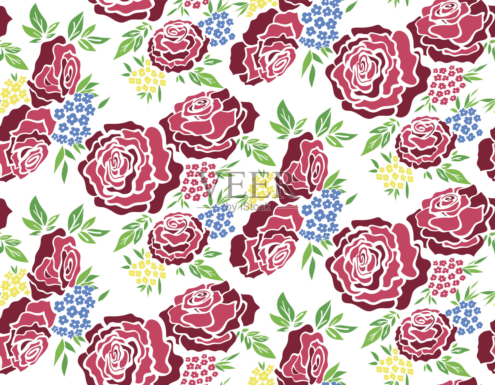 花无缝背景图案与玫瑰,春夏季节。矢量插图的纺织品,包装纸,墙纸,Ñ窗帘。插画图片素材