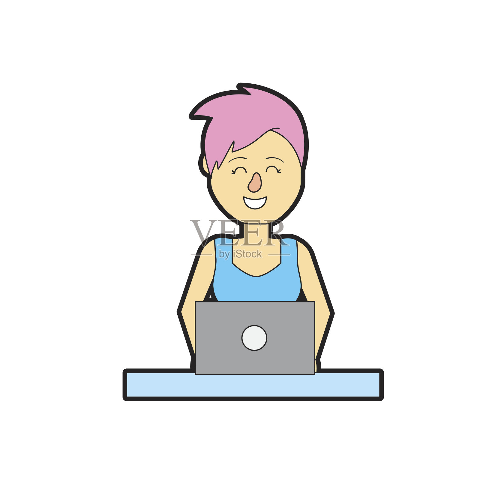 使用笔记本电脑的职业女商人插画图片素材