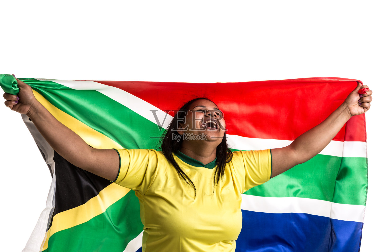 手持国旗的南非球迷照片摄影图片