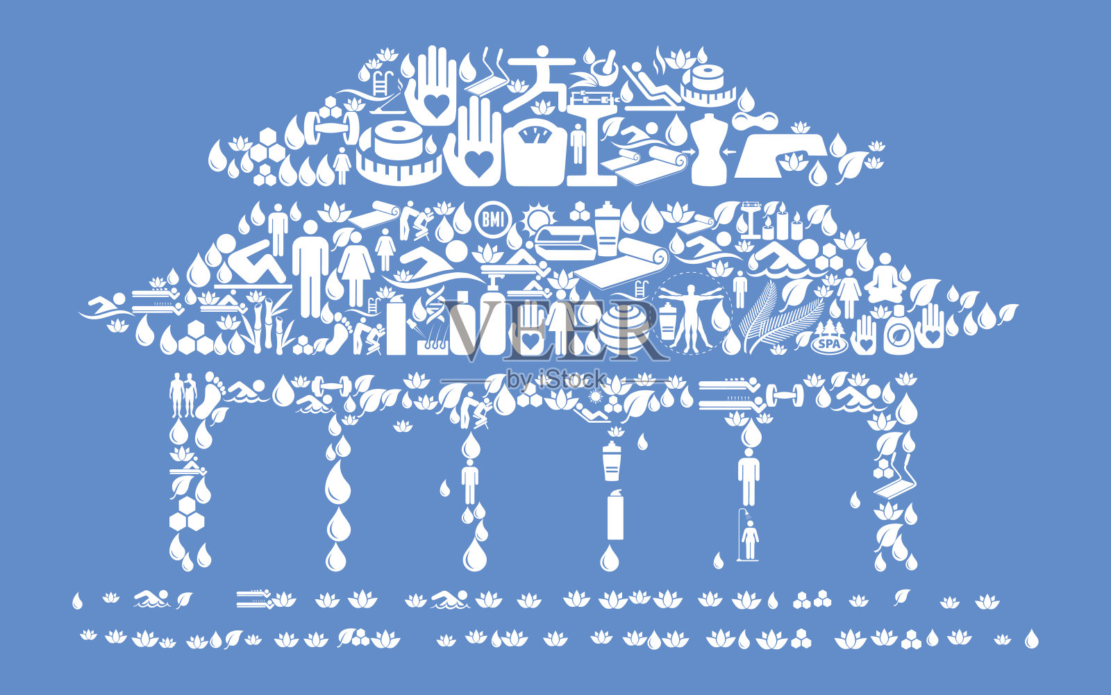 寺庙健康和健康图标设置蓝色背景插画图片素材