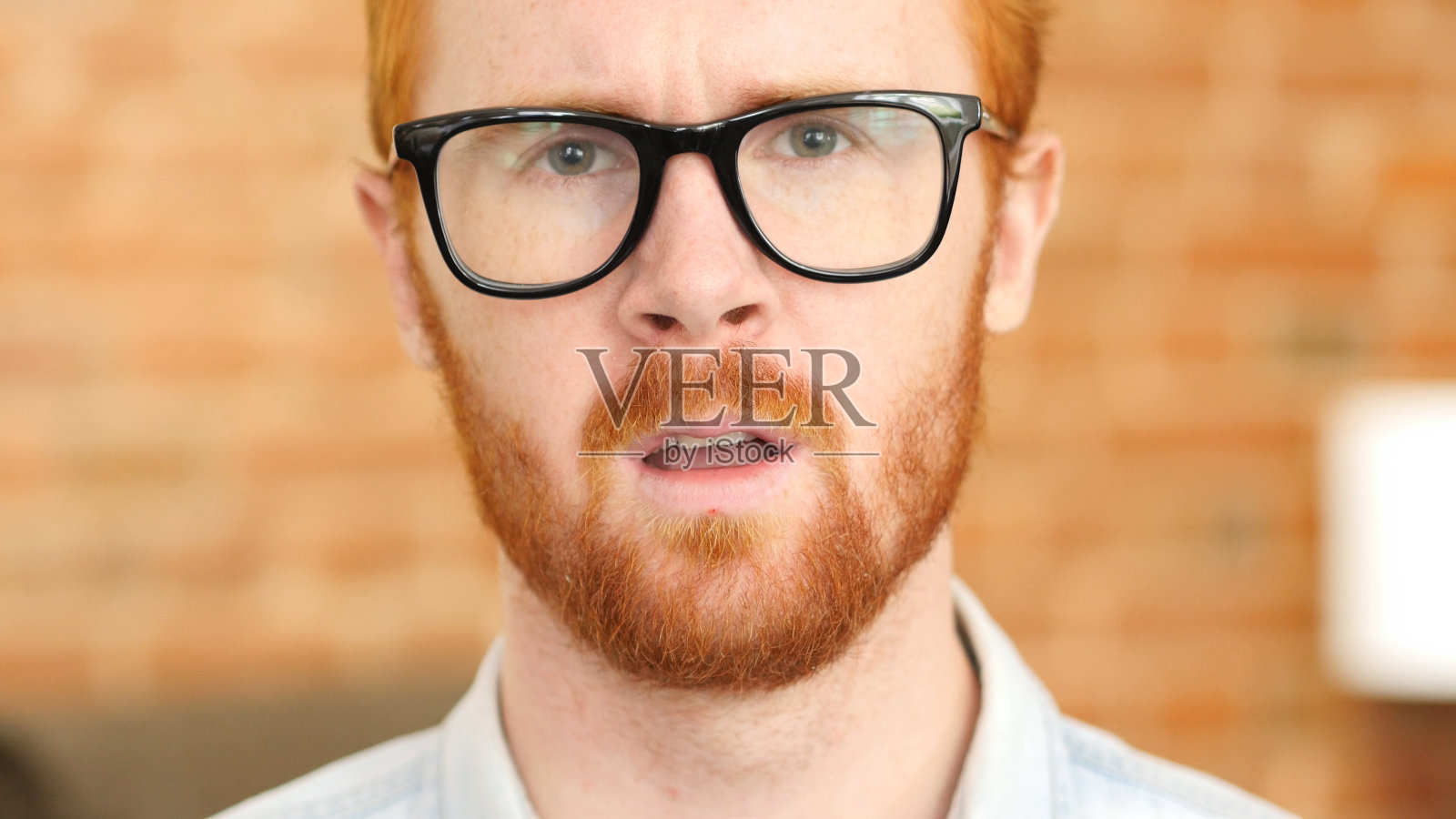 在线视频聊天,网络摄像头视角下的红发胡须男士对话照片摄影图片