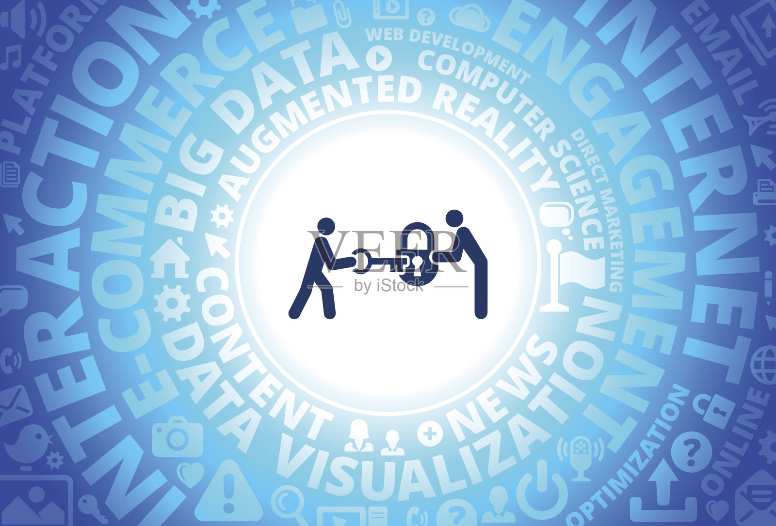 打开锁定图标的互联网现代技术词汇背景插画图片素材