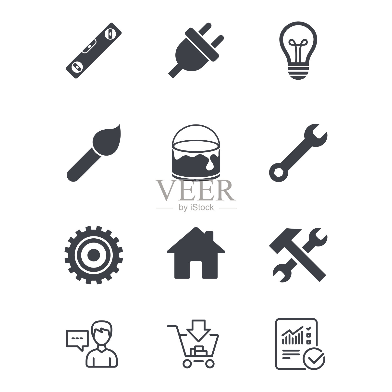 维修、建筑图标。锤子,扳手工具。图标素材