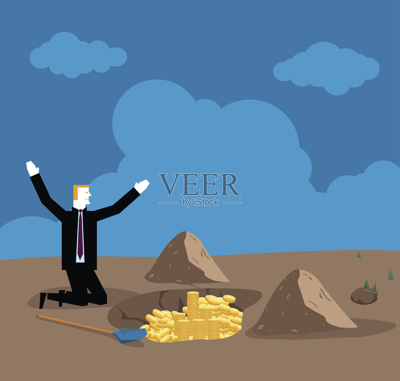 商人有宝藏插画图片素材