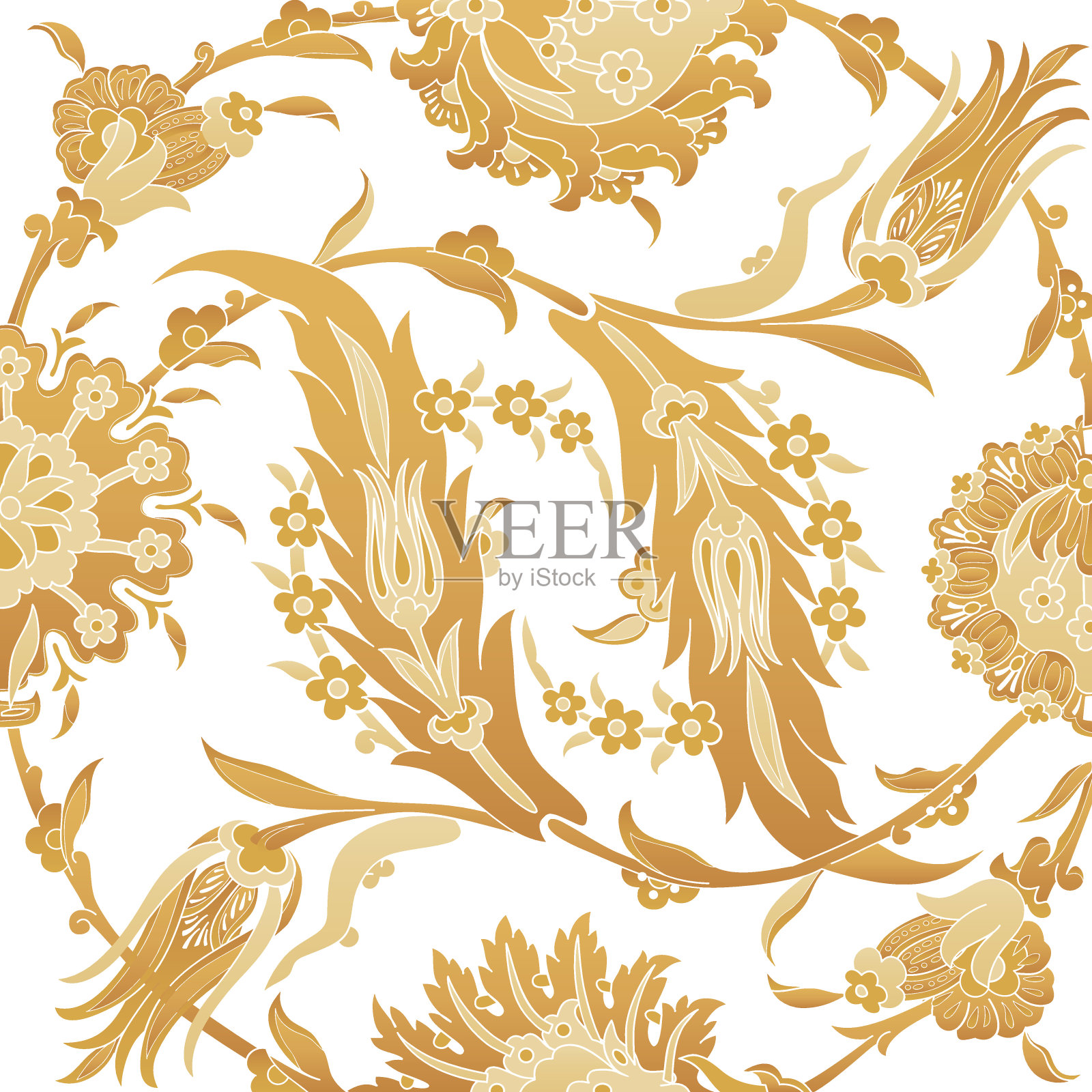 阿拉伯式复古装饰,花卉华丽的图案为设计模板向量。东方图案画花装饰印花。金色插图的邀请,贺卡,墙纸,婚礼,包装插画图片素材