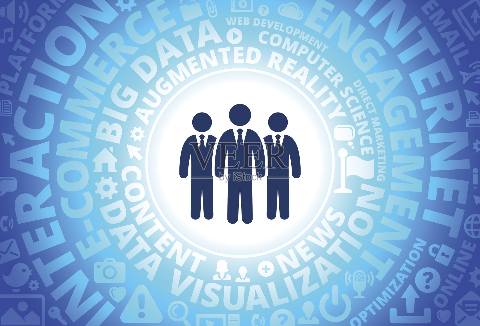 商业集团图标在互联网现代科技词汇背景下插画图片素材