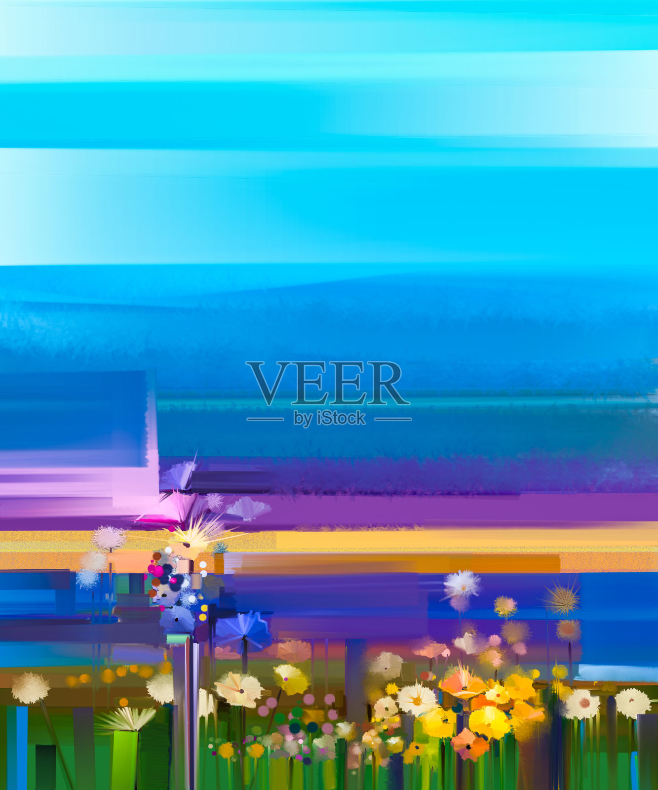 在画布上抽象彩色油画风景插画图片素材