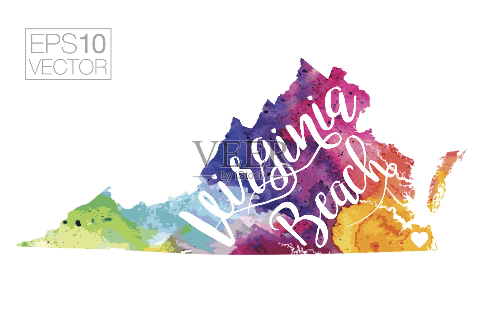 弗吉尼亚海滩,弗吉尼亚,美国矢量水彩地图插画图片素材