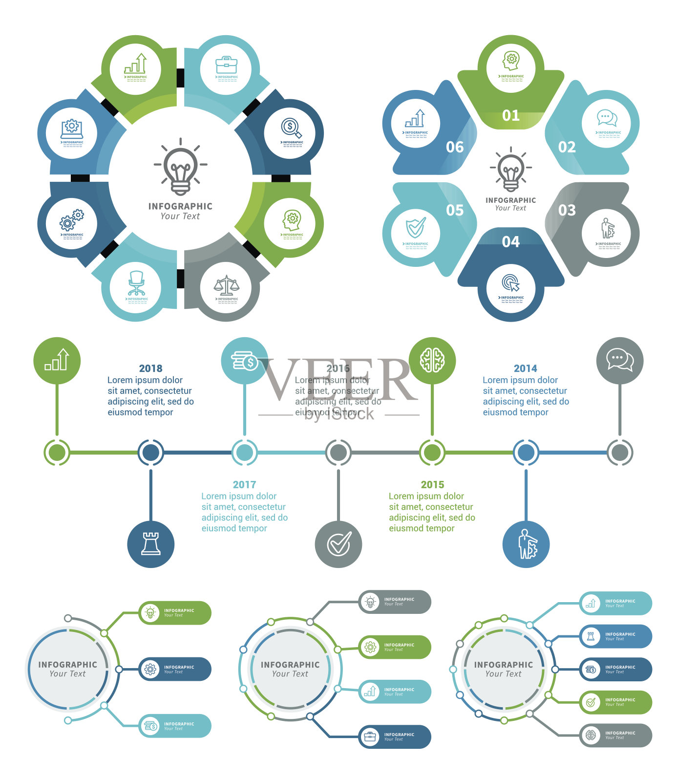 带有步骤和时间线的业务图设计模板素材