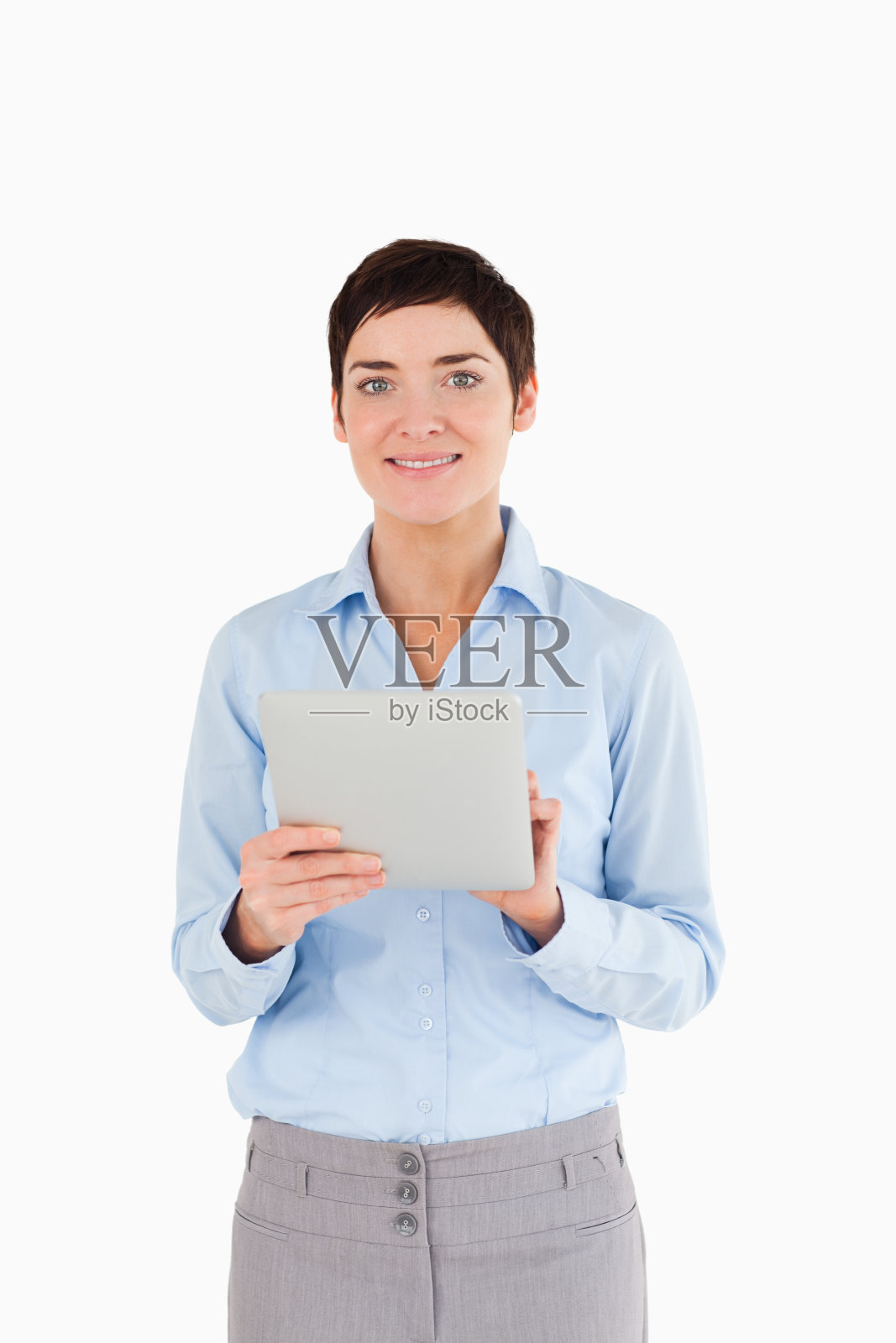 一个女商人拿着文件的肖像照片摄影图片