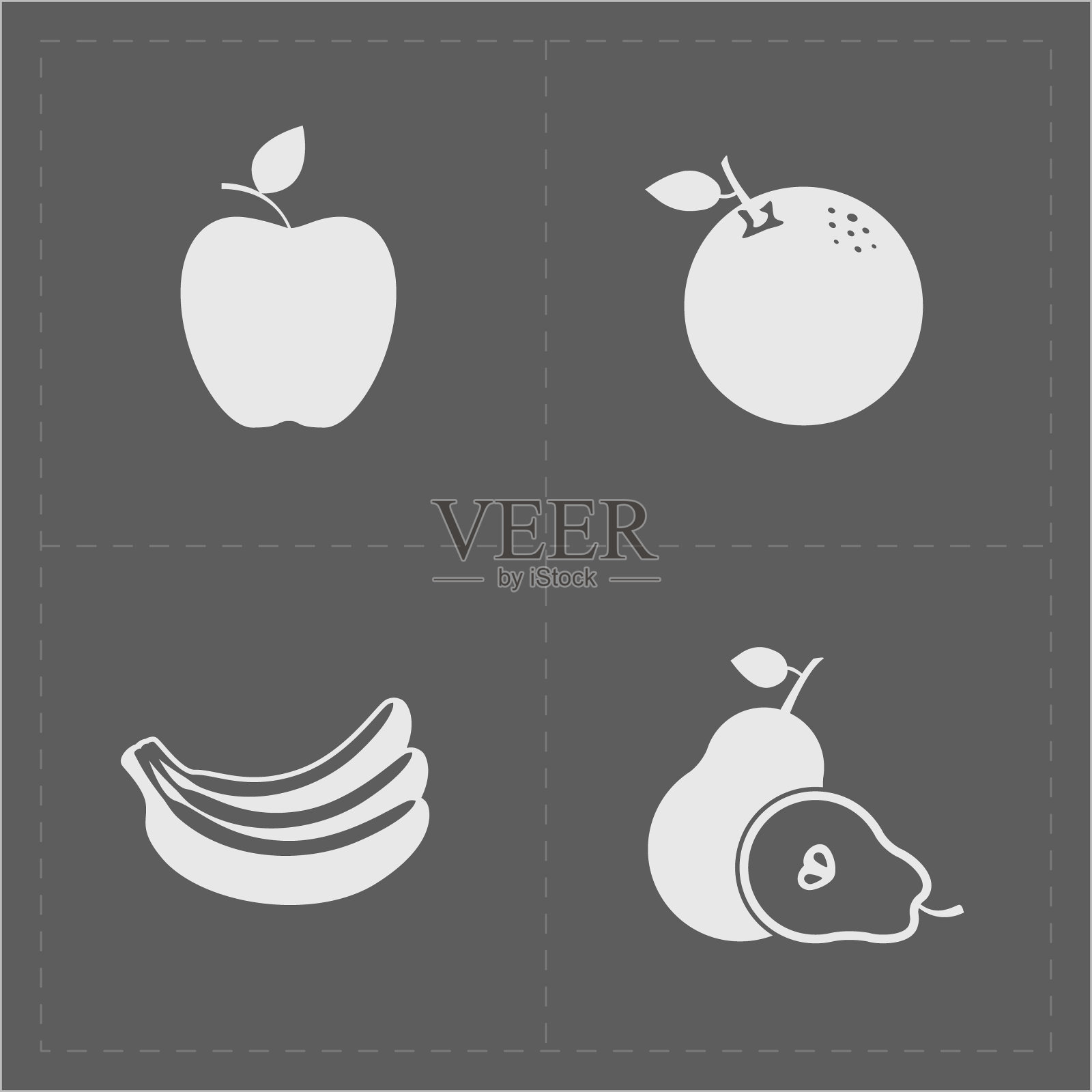 白色水果图标设置在灰色背景插画图片素材