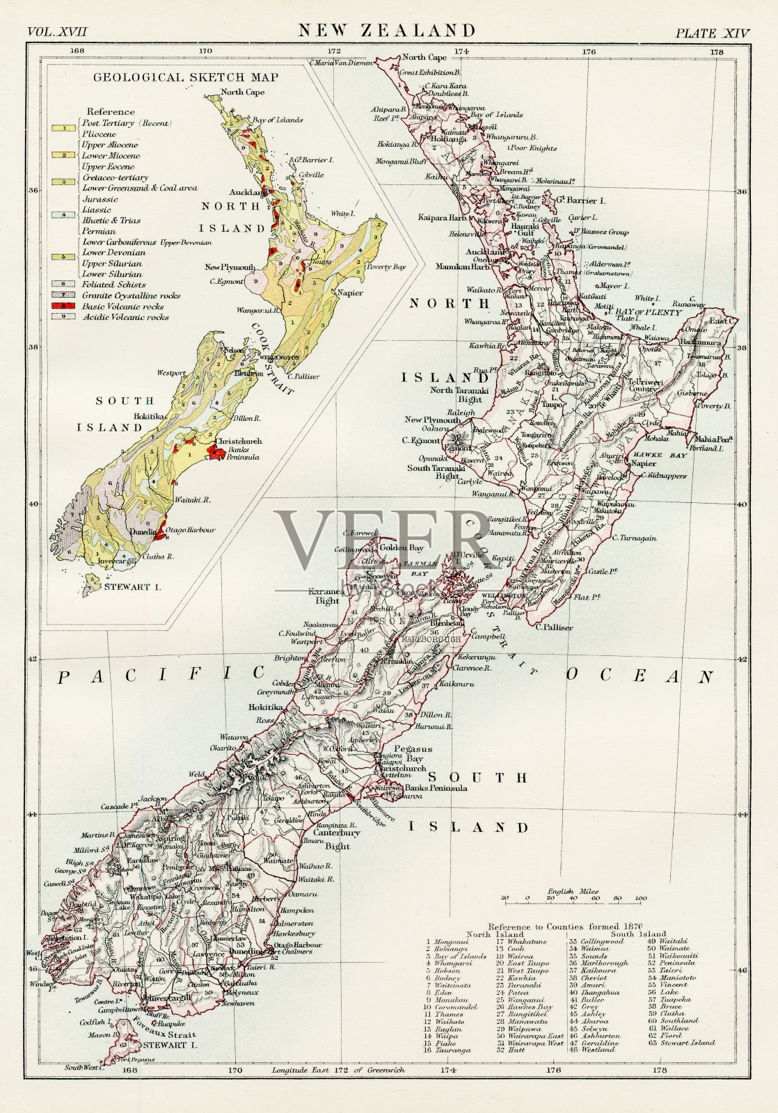 新西兰地图1884年插画图片素材
