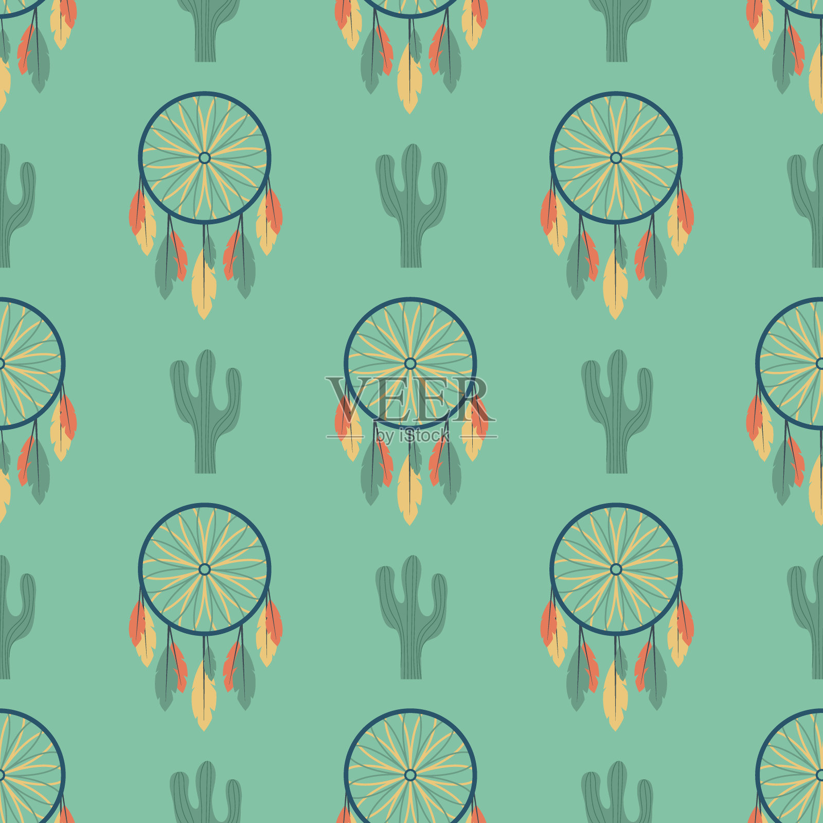 印度人捕梦网寺庙装饰无缝图案元素复古复古印度教民族工具矢量插图插画图片素材