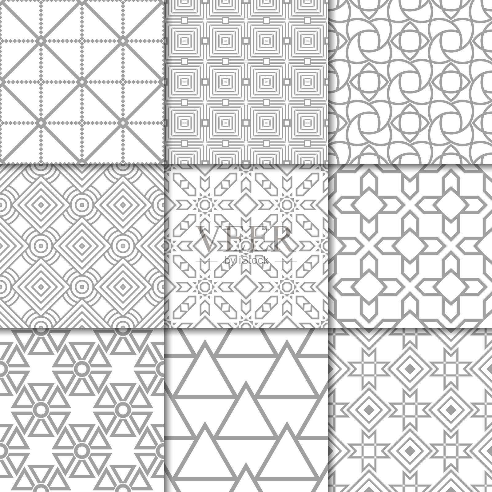 浅灰色几何饰品。无缝模式的集合插画图片素材