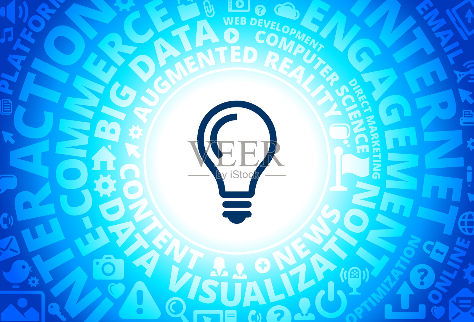 灯泡概念图标在互联网现代技术词汇背景插画图片素材