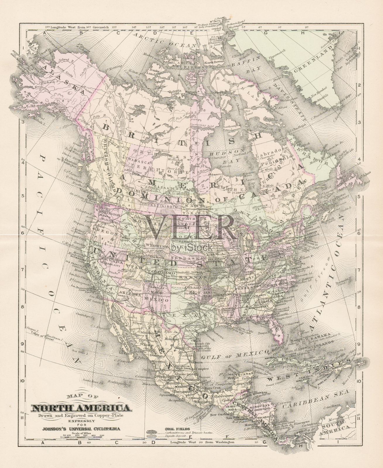 北美地图1893插画图片素材