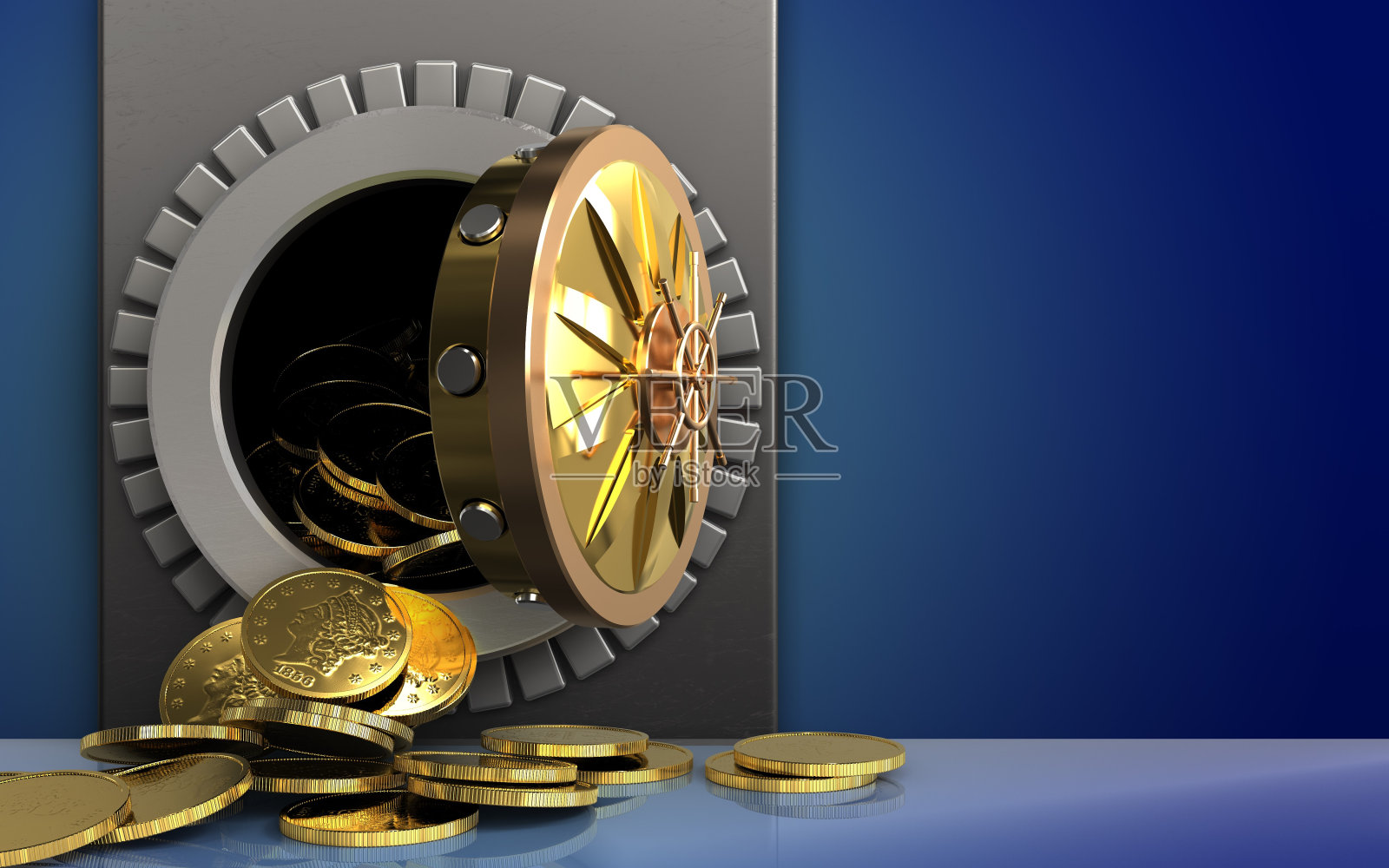 蓝色上方的3d硬币照片摄影图片