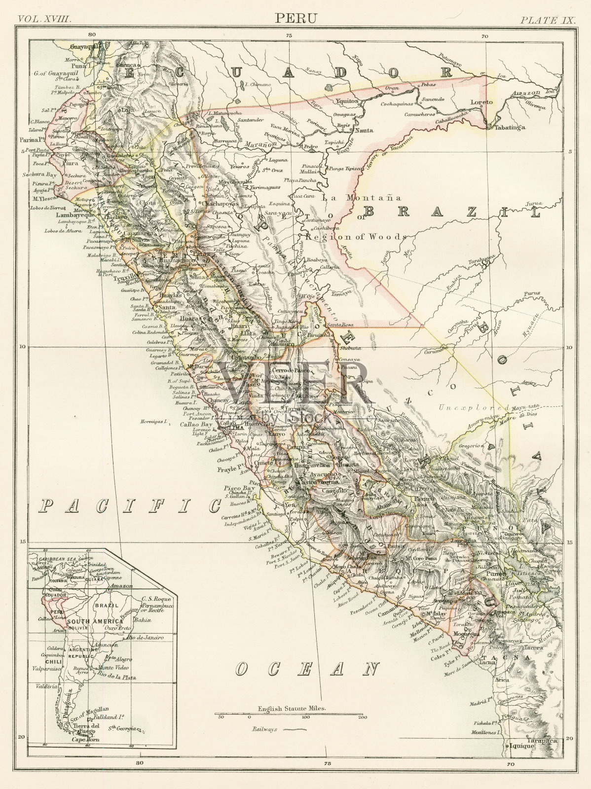 1885年秘鲁地图插画图片素材