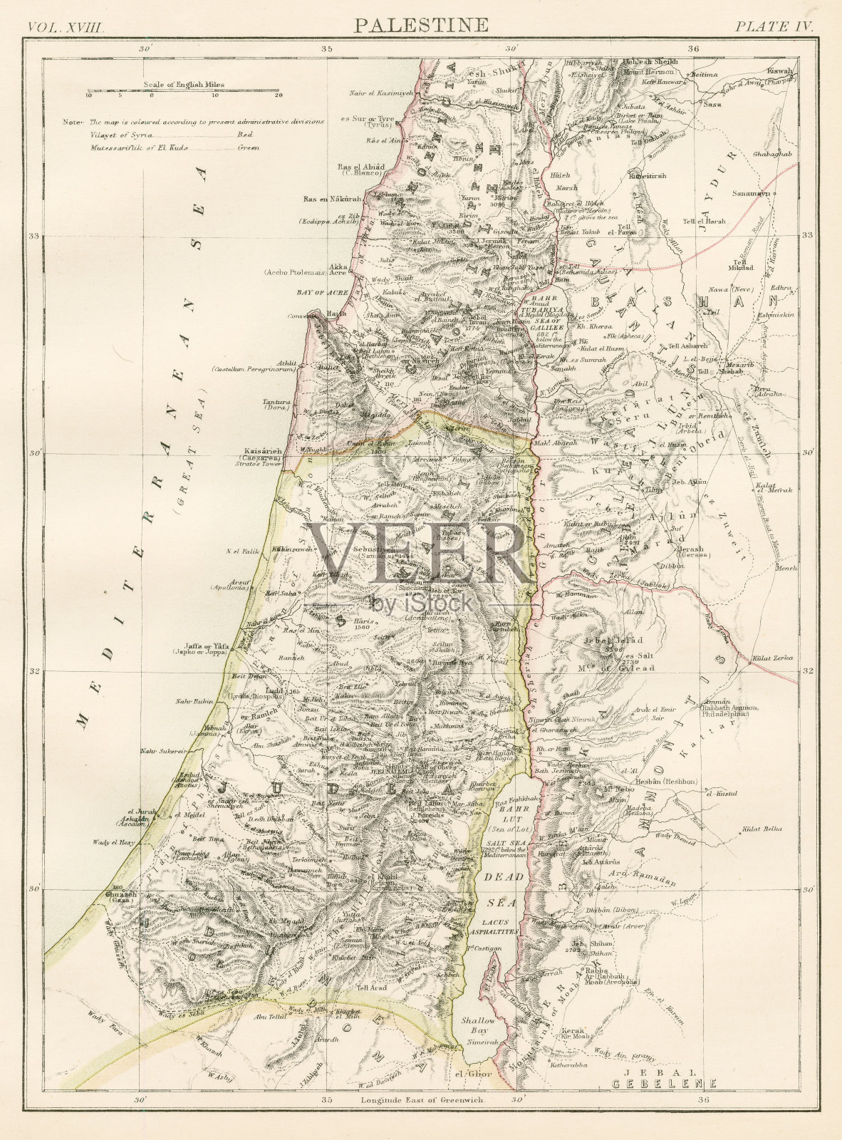 1885年巴勒斯坦地图插画图片素材