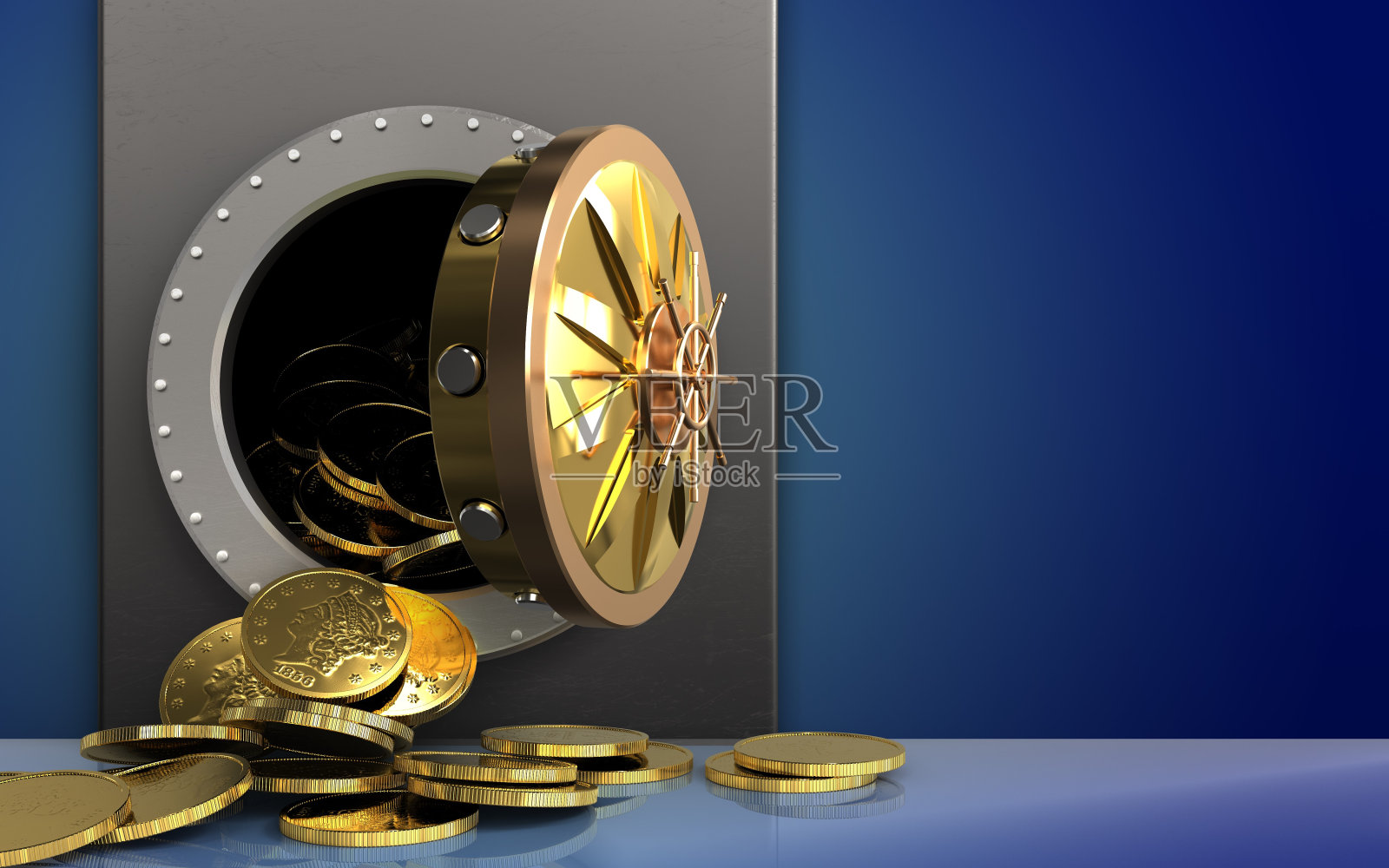 蓝色上方的3d硬币照片摄影图片