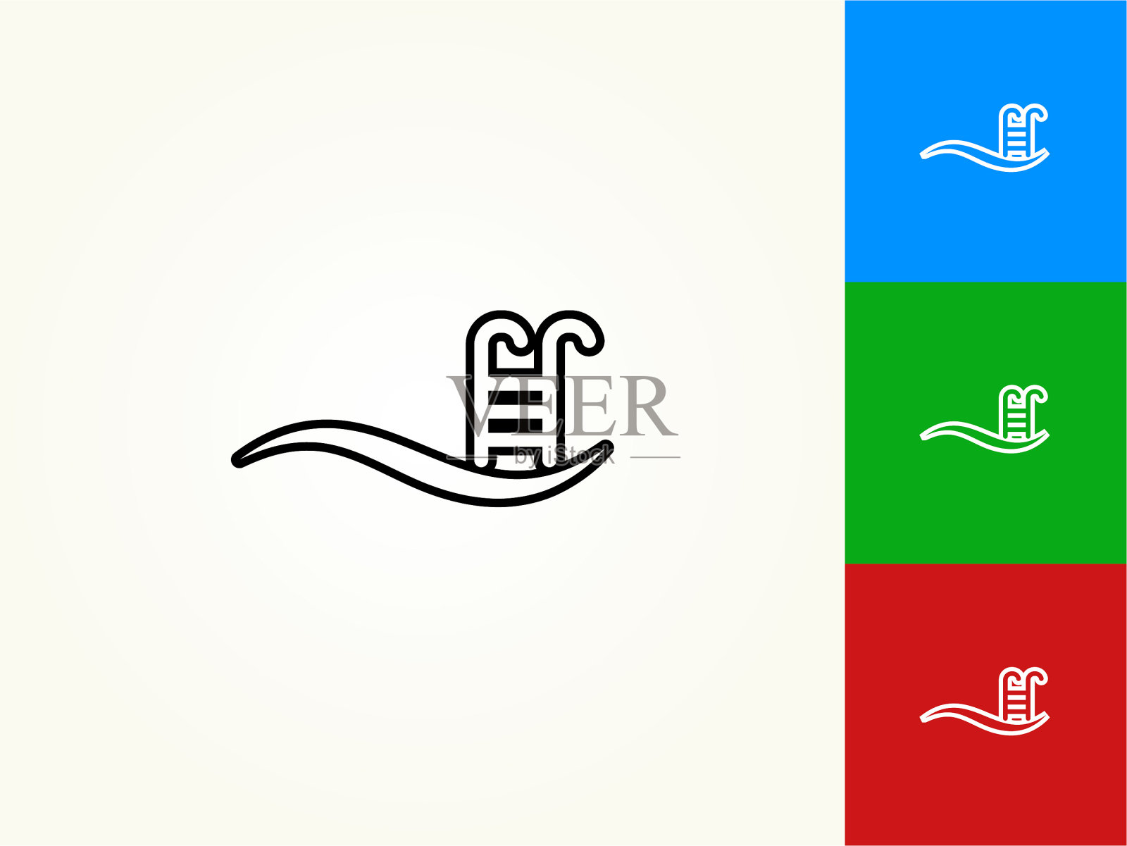 波浪池黑色描边线性图标插画图片素材