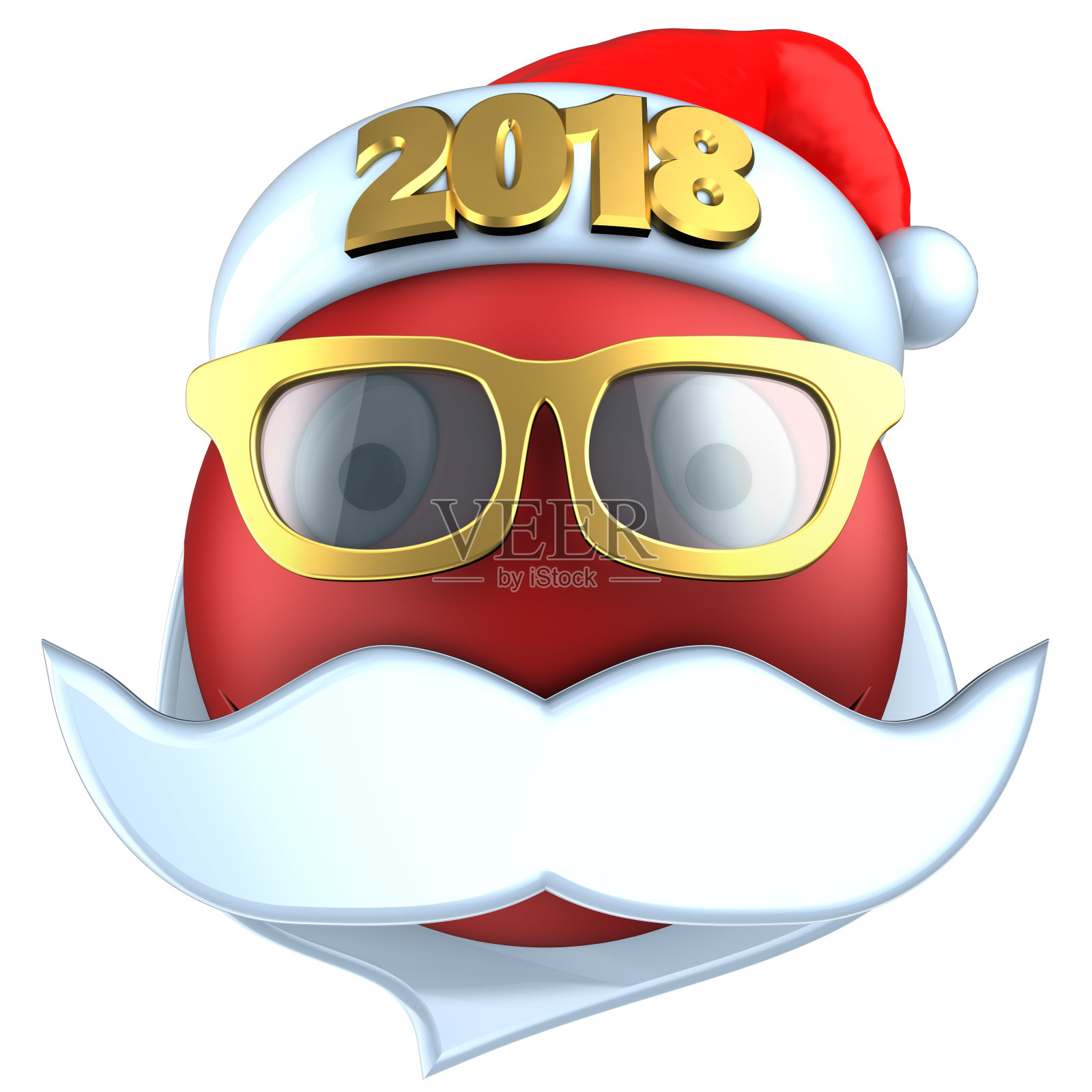 3d红色表情微笑与2018圣诞帽照片摄影图片