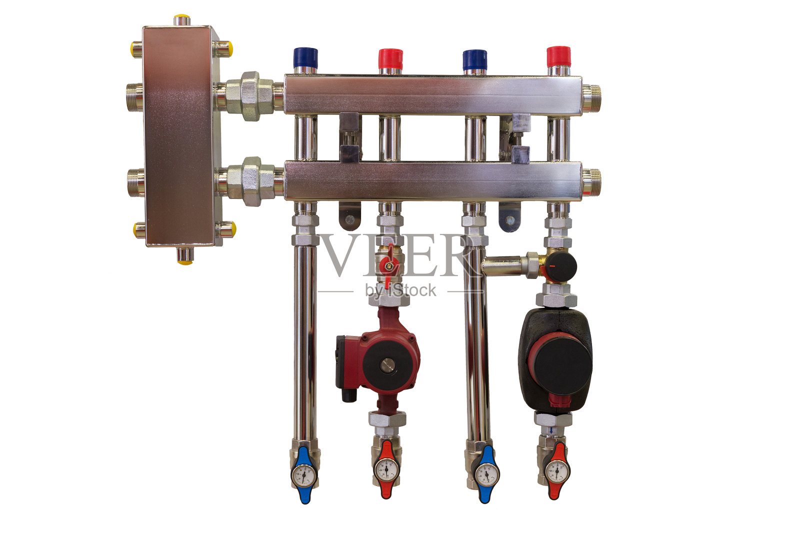 住宅采暖系统的主控制歧管照片摄影图片