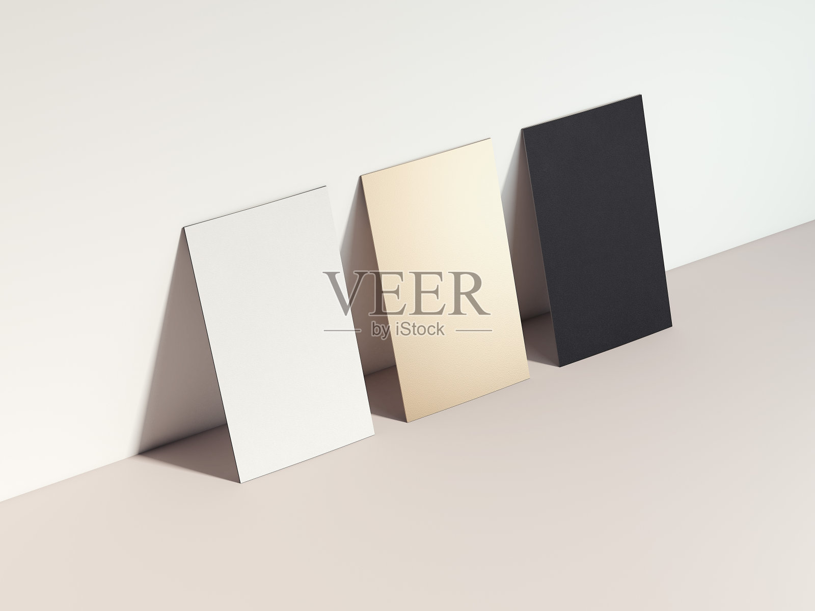 三张不同的名片。三维渲染照片摄影图片