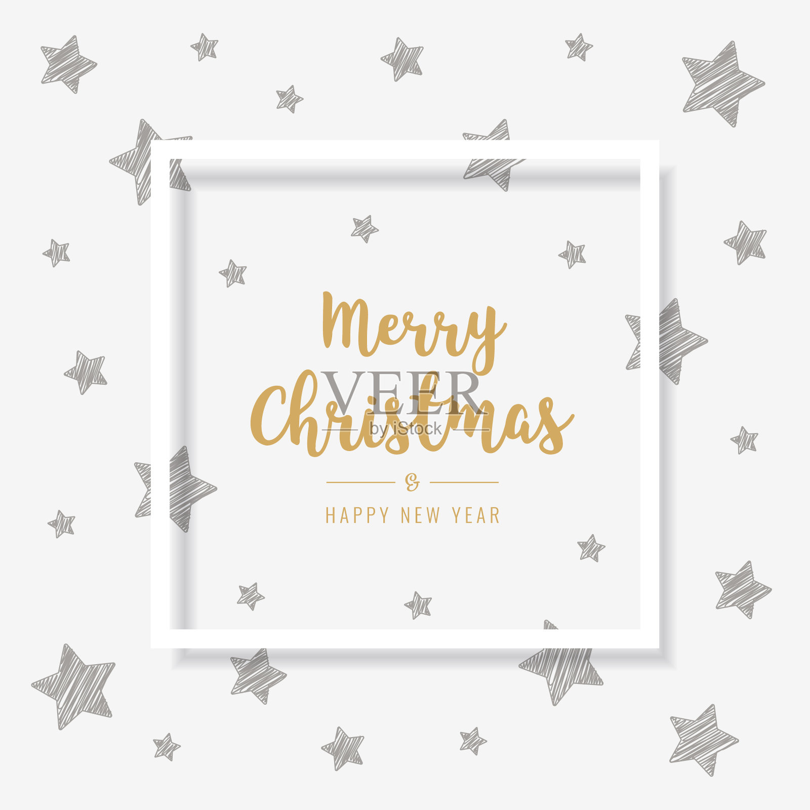 圣诞涂鸦星星金色问候文字框架卡背景插画图片素材