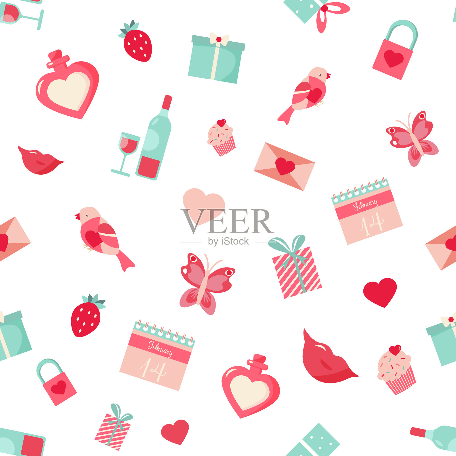 带有情人节元素的节日模式插画图片素材