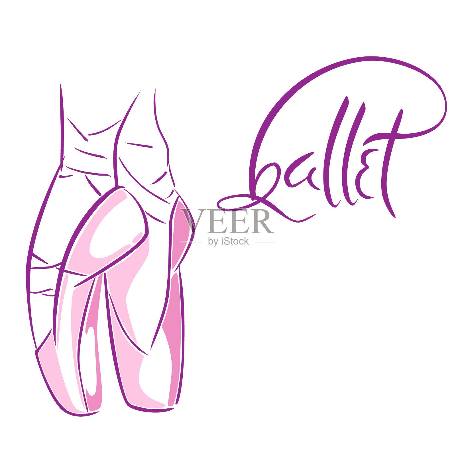 芭蕾主题手绘字体矢量插画(足尖鞋)设计元素图片