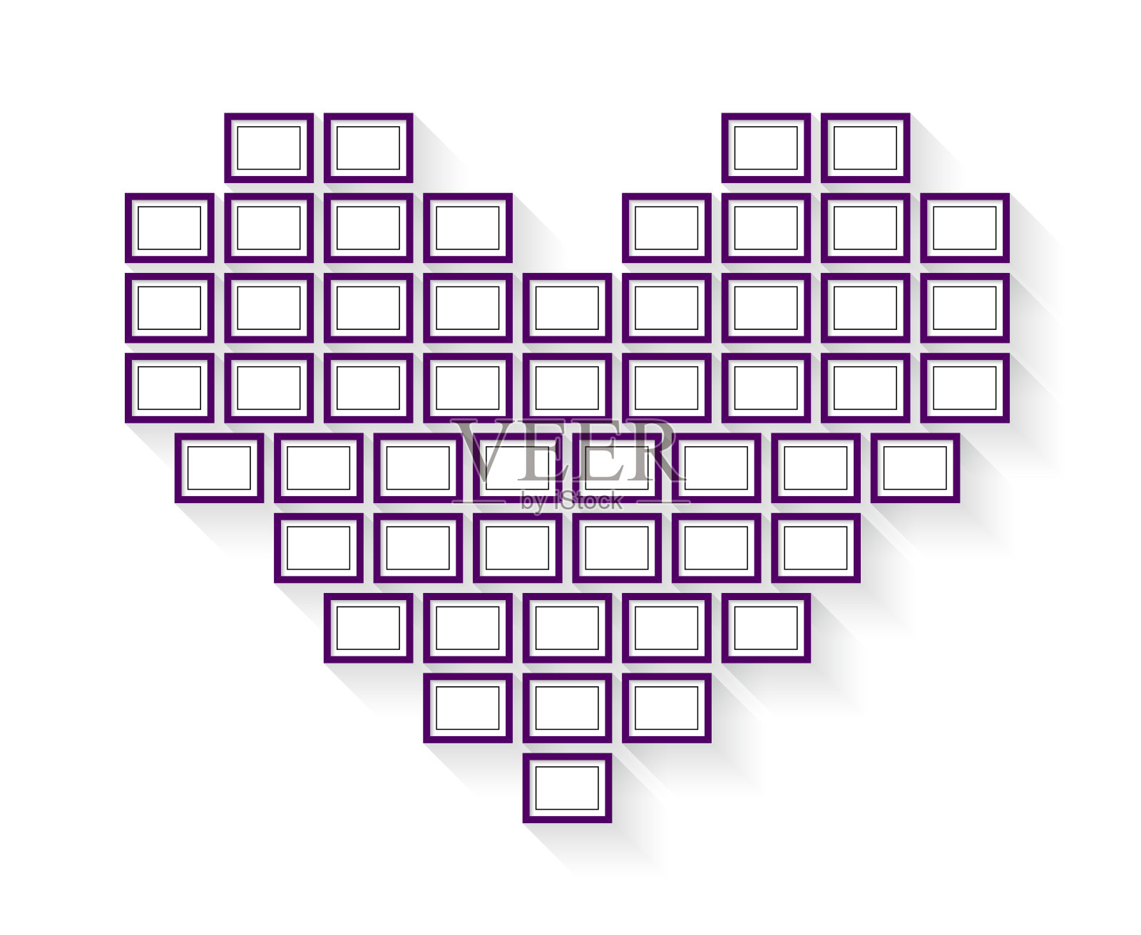 矢量复古相框与心形孤立在白色背景插画图片素材